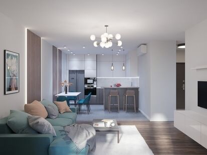 Фото № 3: Дизайн-проект четырехкомнатной квартиры 92.85  м² Стиль Контемпорари для ЖК Озерный Парк