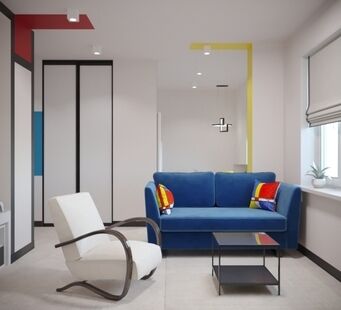 Фото № 1: Дизайн-проект однокомнатной квартиры 31.2  м² Стиль Поп-арт Пороект выполнен для ЖК Бригантина