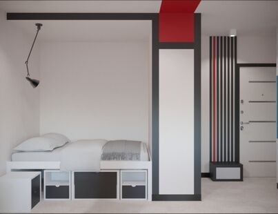 Фото № 2: Дизайн-проект однокомнатной квартиры 31.2  м² Стиль Поп-арт Пороект выполнен для ЖК Бригантина