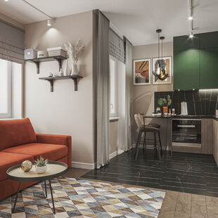 Фото № 3: Дизайн-проект квартиры-студии 25.3  м² Современный стиль Пороект выполнен для ЖК Тополя