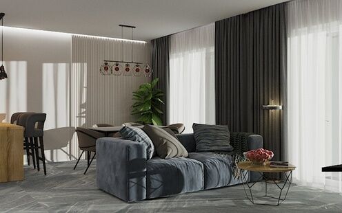 Фото № 1: Дизайн-проект четырехкомнатной квартиры 83.84  м² Современный стиль Пороект выполнен для ЖК Д1