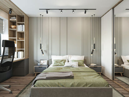 Фото № 1: Дизайн-проект однокомнатной квартиры 41.3  м² стиль Модернизм для ЖК Сиреневый Парк