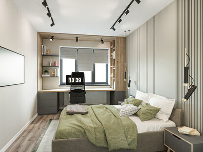 Фото № 2: Дизайн-проект однокомнатной квартиры 41.3  м² стиль Модернизм для ЖК Сиреневый Парк