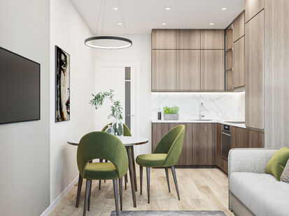 Фото № 3: Дизайн-проект однокомнатной квартиры 41.3  м² стиль Модернизм для ЖК Сиреневый Парк