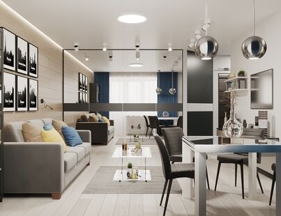 Фото № 1: Дизайн-проект однокомнатной квартиры 29.7  м² Современный стиль для ЖК Московский