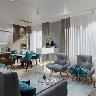 Фото № 6: Дизайн-проект трехкомнатной квартиры 86.1  м² Современный стиль для ЖК Олимп