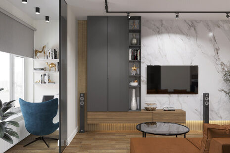 Фото № 1: Дизайн-проект четырехкомнатной квартиры 123.03  м² стиль Модернизм для ЖК Клевер Парк