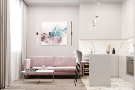 Фото № 1: Дизайн-проект двухкомнатной квартиры 44.83  м² стиль Модернизм для ЖК Дубровка