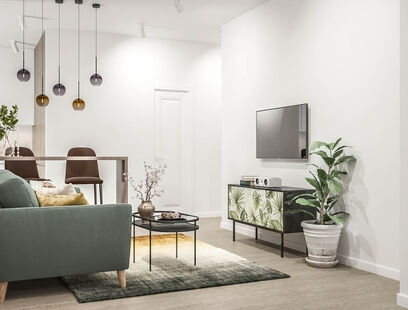 Фото № 1: Дизайн-проект четырехкомнатной квартиры 81.99  м² Современный стиль для ЖК Зеленая Линия