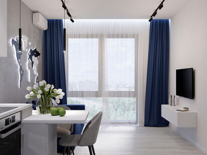 Фото № 2: Дизайн-проект двухкомнатной квартиры 36.8  м² стиль Модернизм для ЖК Дискавери Парк