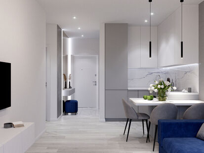 Фото № 4: Дизайн-проект двухкомнатной квартиры 36.8  м² стиль Модернизм для ЖК Дискавери Парк