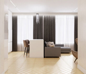 Фото № 6: Дизайн-проект однокомнатной квартиры 46.9  м² стиль Модернизм для ЖК Сердце Столицы