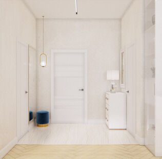 Фото № 3: Дизайн-проект однокомнатной квартиры 46.9  м² стиль Модернизм для ЖК Сердце Столицы