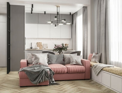 Фото № 1: Дизайн-проект трехкомнатной квартиры 61.7  м² Современный стиль для ЖК Discovery