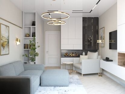 Фото № 1: Дизайн-проект трехкомнатной квартиры 82.0  м² стиль Модернизм для ЖК Новое Пушкино