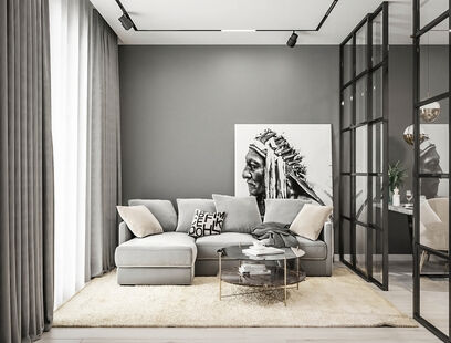 Фото № 1: Дизайн-проект двухкомнатной квартиры 37.1  м² стиль Модернизм для ЖК в пос. Кокошкино