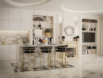 Фото № 4: Дизайн-проект кухни-гостиной 67.0  м² Стиль Арт-деко для ЖК Московский