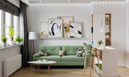 Фото № 1: Дизайн-проект двухкомнатной квартиры 41.69  м² Стиль Контемпорари для ЖК Спасский Мост