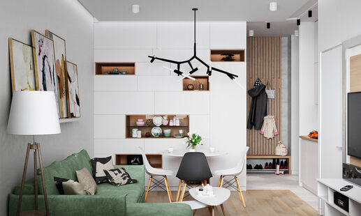 Фото № 4: Дизайн-проект двухкомнатной квартиры 41.69  м² Стиль Контемпорари для ЖК Спасский Мост