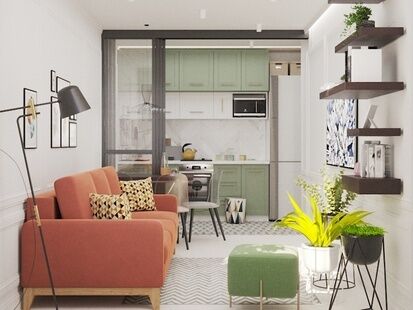 Фото № 1: Дизайн-проект трехкомнатной квартиры 48.26  м² Стиль Фьюжн для ЖК в п. Горки-10