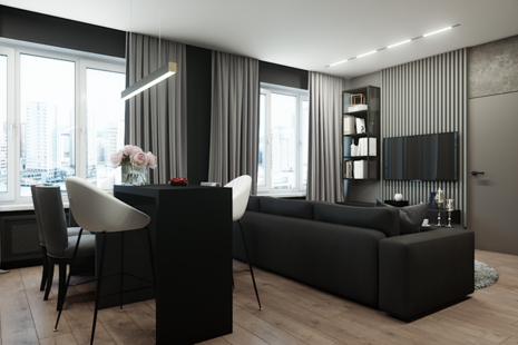 Фото № 2: Дизайн-проект трехкомнатной квартиры 54.4  м² Современный стиль для ЖК Левел Амурская