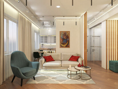 Фото № 3: Дизайн-проект двухкомнатной квартиры 51.0  м² Стиль Фьюжн для ЖК Московский