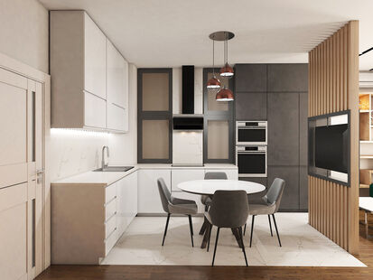 Фото № 1: Дизайн-проект четырехкомнатной квартиры 109.09  м² стиль Модернизм для ЖК Клубный Дом