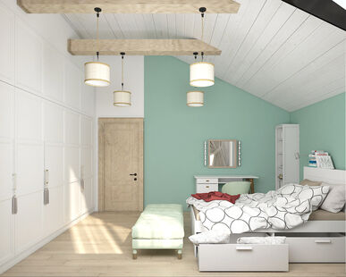 Фото № 1: Дизайн-проект спальни 20.0  м² Стиль Контемпорари для дома в кп дворянское озеро