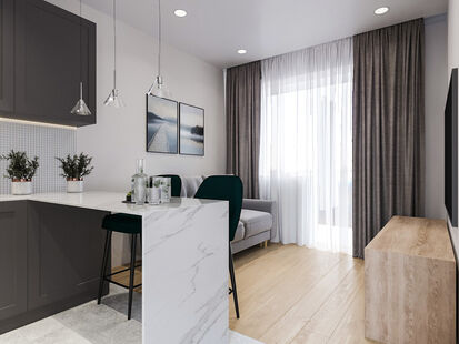 Фото № 4: Дизайн-проект однокомнатной квартиры 40.55  м² Стиль Минимализм для ЖК 4 you