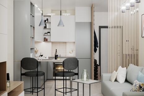 Фото № 1: Дизайн-проект двухкомнатной квартиры 42.41  м² Скандинавский стиль для ЖК Нормандия