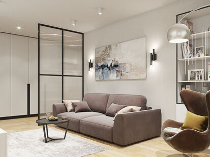 Фото № 1: Дизайн-проект трехкомнатной квартиры 88.5  м² Стиль Контемпорари для ЖК О7