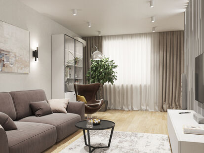 Фото № 2: Дизайн-проект трехкомнатной квартиры 88.5  м² Стиль Контемпорари для ЖК О7