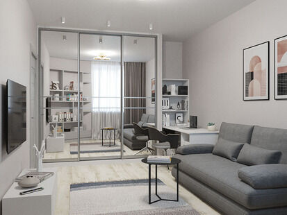 Фото № 4: Дизайн-проект однокомнатной квартиры 46.7  м² Стиль Контемпорари для ЖК Центр+