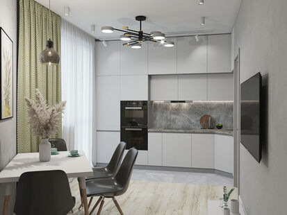 Фото № 3: Дизайн-проект однокомнатной квартиры 46.7  м² Стиль Контемпорари для ЖК Центр+