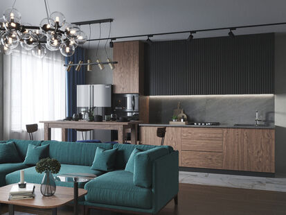 Фото № 1: Дизайн-проект двухкомнатной квартиры 71.0  м² стиль Модернизм для ЖК Изумрудный