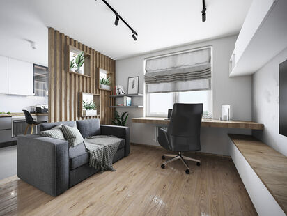 Фото № 1: Дизайн-проект однокомнатной квартиры 36.46  м² Скандинавский стиль для ЖК Eco City