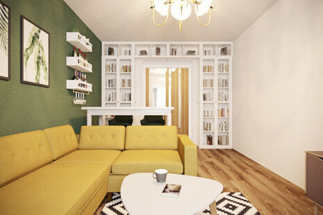 Фото № 2: Дизайн-проект однокомнатной квартиры 42.45  м² Стиль Фьюжн для ЖК Московский