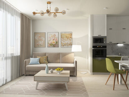 Фото № 3: Дизайн-проект трехкомнатной квартиры 86.46  м² Стиль Контемпорари для ЖК в г. Королев