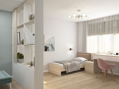 Фото № 4: Дизайн-проект трехкомнатной квартиры 86.46  м² Стиль Контемпорари для ЖК в г. Королев