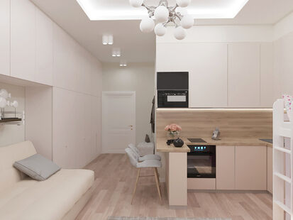 Фото № 1: Дизайн-проект квартиры-студии 28.17  м² Современный стиль для ЖК Символ