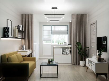 Фото № 2: Дизайн-проект квартиры-студии 18.64  м² стиль Модернизм для ЖК Московский