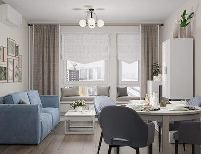 Фото № 1: Дизайн-проект кухни-гостиной 20.6  м² Современный стиль для ЖК Саларьево Парк