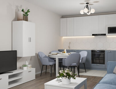 Фото № 6: Дизайн-проект кухни-гостиной 20.6  м² Современный стиль для ЖК Саларьево Парк