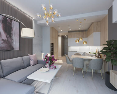 Фото № 2: Дизайн-проект трехкомнатной квартиры 75.7  м² Стиль Контемпорари для ЖК ЗИЛ АРТ