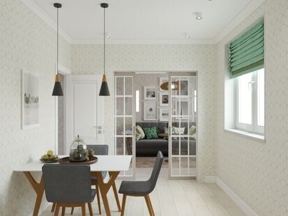 Фото № 3: Дизайн-проект трехкомнатной квартиры 75.56  м² Скандинавский стиль для ЖК Московский