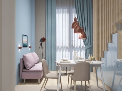 Фото № 1: Дизайн-проект квартиры-студии 46.67  м² Стиль Контемпорари для ЖК Московский