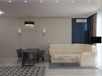 Фото № 1: Дизайн-проект четырехкомнатной квартиры 109.45  м² Стиль Американская классика для ЖК Московский