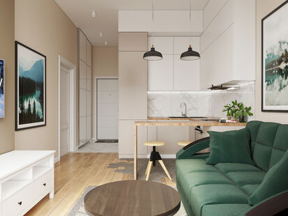 Фото № 2: Дизайн-проект однокомнатной квартиры 37.0  м² Стиль Модернизм для ЖК Царская Площадь