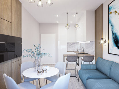 Фото № 4: Дизайн-проект двухкомнатной квартиры 54.3  м² стиль Модернизм для ЖК Левел Амурская