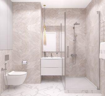 Фото № 2: Дизайн-проект двухкомнатной квартиры 48.88  м² Современный стиль для ЖК Первый квартал